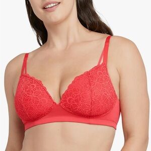 Maidenform Pure Comfort Soft Support Wireless Lace Bralette Red Stone Size L/DD